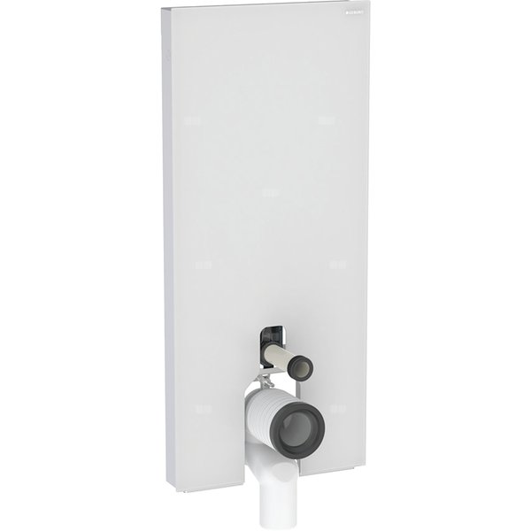 Moduł sanitarny Geberit Monolith Plus do stojącej miski WC, 114 cm, obudowa przednia ze szkła: Front: biały / szkło satynowane, Obudowa boczna: aluminium szczotkowane