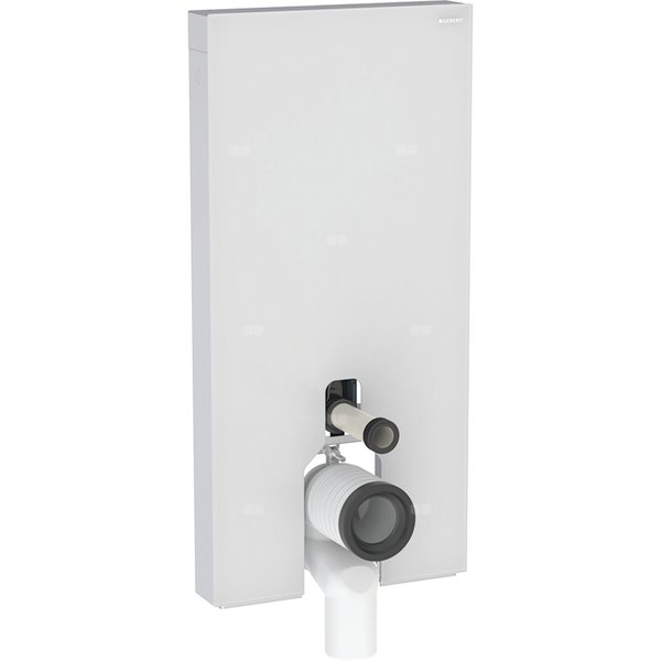 Moduł sanitarny Geberit Monolith Plus do stojącej miski WC, 101 cm, obudowa przednia ze szkła: Kolor podświetlenia=2200-4000K, Front: biały / szkło satynowane, Obudowa boczna: aluminium szczotkowane