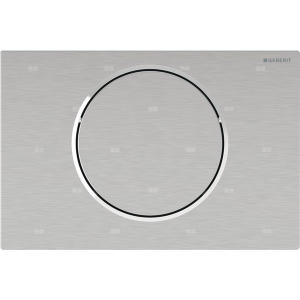 System spłukiwania WC Geberit, elektroniczny, zasilanie bateryjne, do spłuczki podtynkowej Sigma 12 cm, z przyciskiem uruchamiającym Sigma10, okrągły, do poręczy ściennej, do zdalnego uruchamiania spłukiwania Bluetooth®: Szczotkowany, z powłoką easy-to-clean