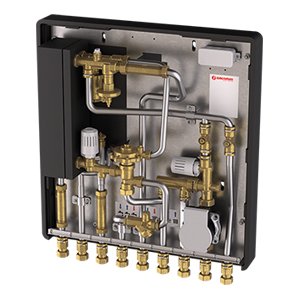 MIESZKANIOWY WĘZEŁ CIEPLNY HIU MODULAR SM A. 16 (WERSJA ZASILANIA GÓRNA) / 34 KW - (12 l/min) / NISKA STREFA Z PODMIESZANIEM / BEZ BY-PASS TERMOSTATU ¾”