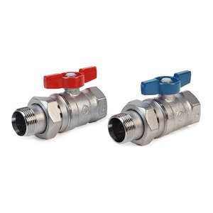 ZESTAW DWÓCH ZAWORÓW KULOWYCH Z PÓŁŚRUBUNKIEM NAKRĘTNO-WKRĘTNYM CHROMOWANY GW ¾” x GZ 1"