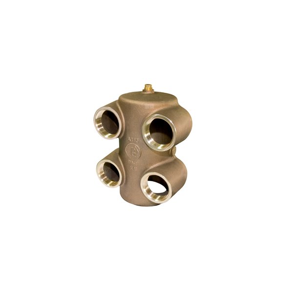 P.POŻ. ROZDZIELACZ RÓWNOPRZELOTOWY PRZYŁĄCZA STRAŻACKIEGO Z KĄTOWYM WYLOTEM I WLOTEM TYPU KLAPOWEGO SNOOT, BRĄZ 6" NPT x 3" NPT /4