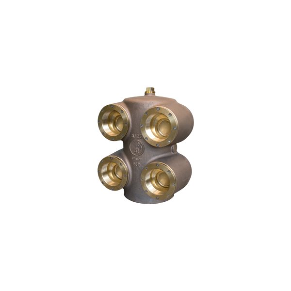 P.POŻ. ROZDZIELACZ RÓWNOPRZELOTOWY PRZYŁĄCZA STRAŻACKIEGO Z KĄTOWYM WYLOTEM I WLOTEM TYPU KLAPOWEGO SNOOT, BRĄZ 6" NPT x 3" NPT /4