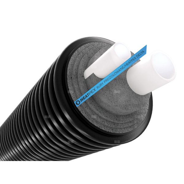 Rura preizolowana HEATPEX DELTA PEX SANI DUO 2 x pex-a 63 x 40 / 200 mm, izolacja pe
