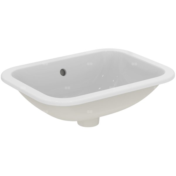 Umywalka IDEAL STANDARD CONNECT prostokątna (zaokrąglone krawędzie), biała, 500mm, bez otworu na baterię, nakładany od góry, bez odpływu przelewowego