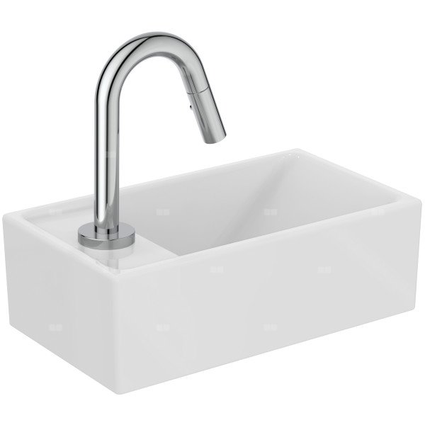 Zestaw umywalkowy 370x210 mm, wylewka 126 mm 6 l/min (3 bar), 1 otwór na baterię, bez przelewu, bez korka spustowego - I.LIFE S