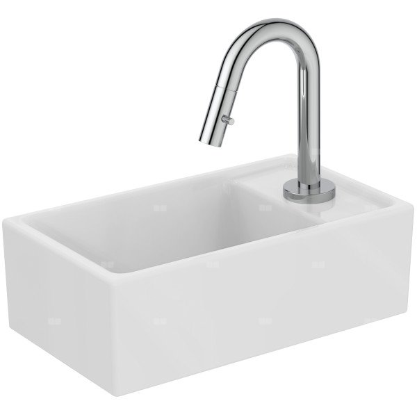 Zestaw umywalkowy 370x210x120 mm, wylewka 126 mm 6 l/min (3 bar), 1 otwór na baterię, bez przelewu, <<NX_NO_WASTE>>>, bez korka spustowego - I.LIFE S