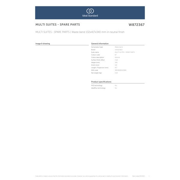 Kolano odpływowe 132x417x340 mm - MULTI SUITES - SPARE PARTS