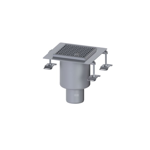 Wpust Ferrofix 185, odpływ pionowy, 206x206, ruszt kratowy M125, kołnierz 15mm do uszczelnień płynnych