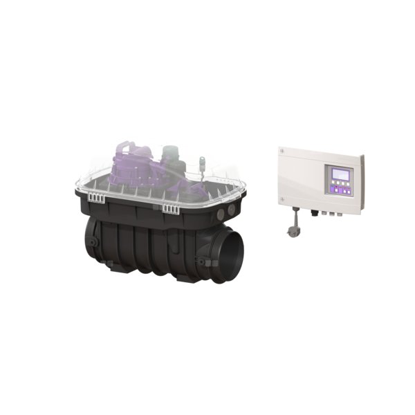 Zawór zwrotny z pompą Pumpfix M bez króćca dopływowego | Dopływ/odpływ DN 200, hydraulicznie odpowiada DN 150