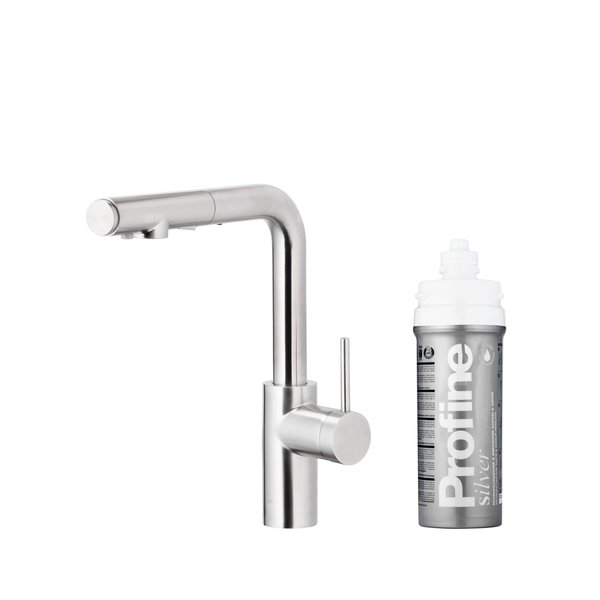 DUERO PURE BASIC PULL-OUT BATERIA KUCHENNA Z FUNKCJĄ FILTRACJI WODY I WYCIĄGANĄ WYLEWKĄ, STAL NIERDZEWNA + ZESTAW FILTRUJĄCY PROFINE SILVER S