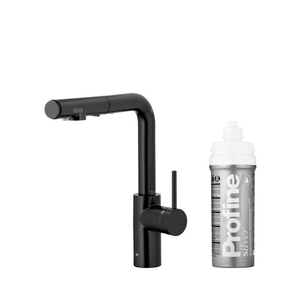 DUERO PURE BASIC PULL-OUT BATERIA KUCHENNA Z FUNKCJĄ FILTRACJI WODY I WYCIĄGANĄ WYLEWKĄ, CZARNA + ZESTAW FILTRUJĄCY PROFINE SILVER S