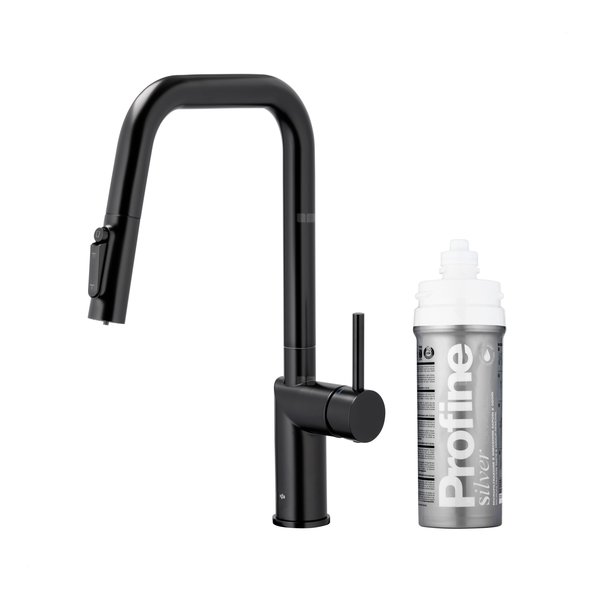 DUERO PURE STYLE PULL-OUT BATERIA KUCHENNA Z FUNKCJĄ FILTRACJI WODY I WYCIĄGANĄ WYLEWKĄ, CZARNA + ZESTAW FILTRUJĄCY PROFINE SILVER S