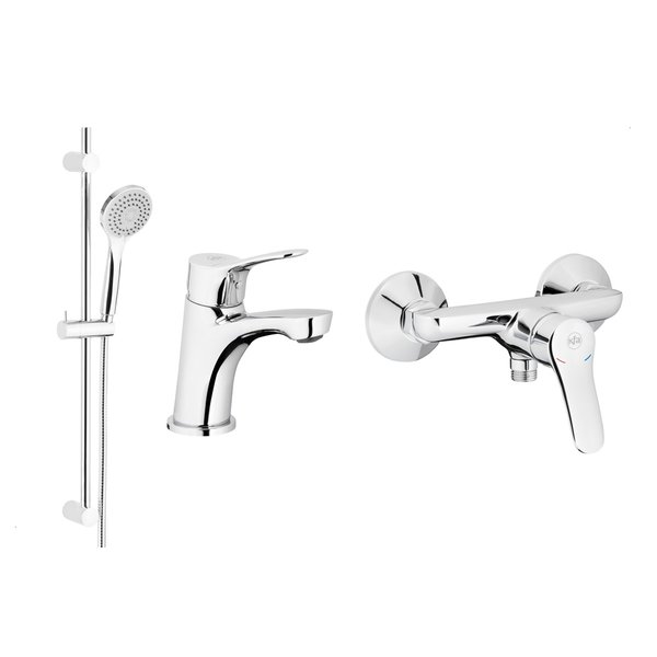 MORRIS ZESTAW 3 W 1, BATERIA UMYWALKOWA + NATRYSKOWA + NATRYSK PRZESUWNY KOMPLETNY, CHROM