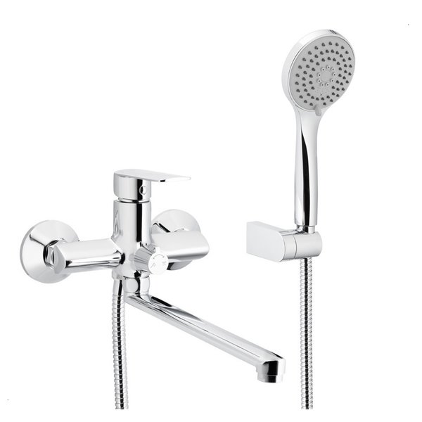 Bateria AGAT wannowo-umywalkowa ścienna z natryskiem punktowym chrom