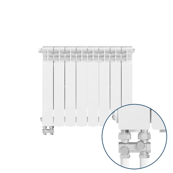 Grzejnik żeberkowy KFA Armatura G500F/D/8 aluminium, podłączenie dolne, lewe, proste 572 x 644 mm, kolor biały
