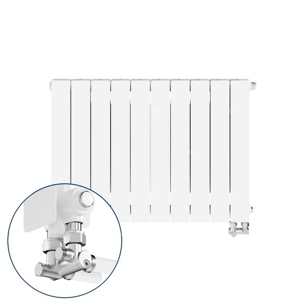 Grzejnik żeberkowy KFA Armatura ADR500/D/10 aluminium, podłączenie dolne, prawe, kątowe 570 x 805 mm, kolor biały