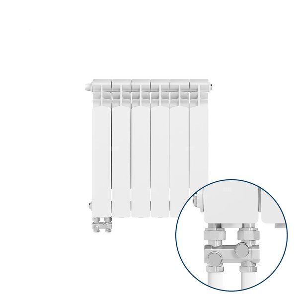 Grzejnik żeberkowy KFA Armatura G500F/D/6 aluminium, podłączenie dolne, lewe, proste 572 x 483 mm, kolor biały