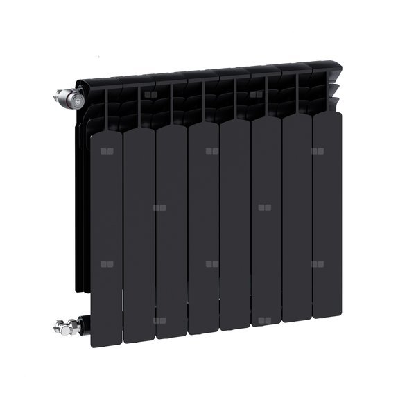 Grzejnik żeberkowy KFA Armatura G600F/8 aluminium, podłączenie boczne 672 x 644 mm, kolor czarny