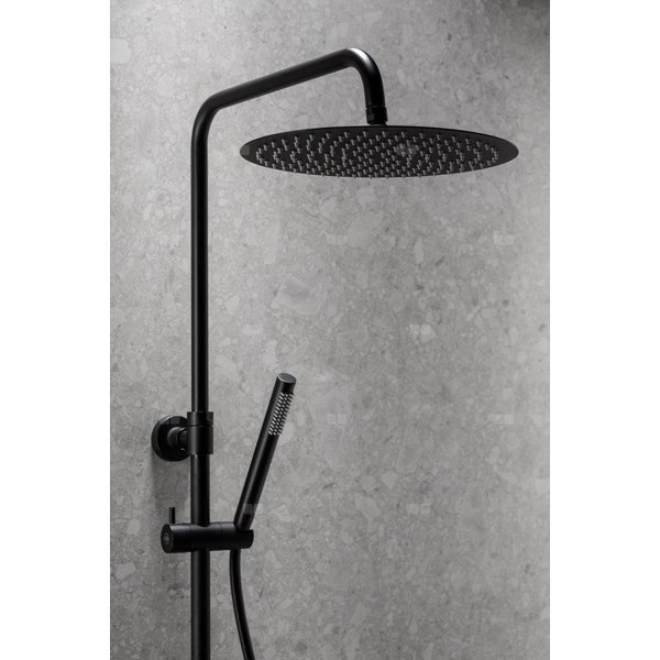 Zestaw natryskowy przesuwny KFA Armatura MOZA PREMIUM czarny, wąż 1500 mm, z deszczownicą