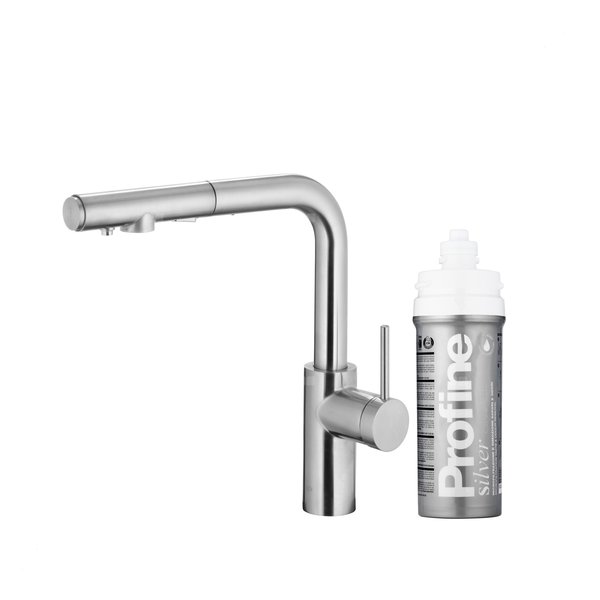 DUERO PURE BASIC PULL-OUT BATERIA KUCHENNA Z FUNKCJĄ FILTRACJI WODY I WYCIĄGANĄ WYLEWKĄ, STAL NIERDZEWNA + ZESTAW FILTRUJĄCY PROFINE SILVER S