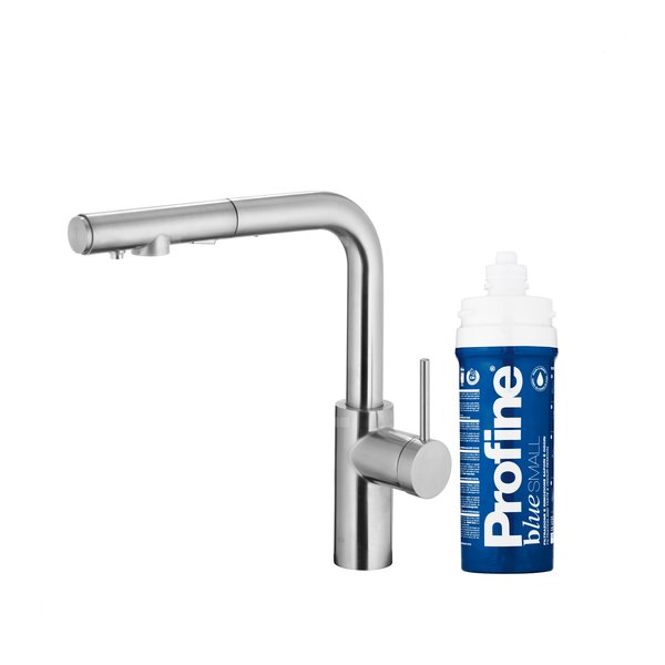 DUERO PURE BASIC PULL-OUT BATERIA KUCHENNA Z FUNKCJĄ FILTRACJI WODY I WYCIĄGANĄ WYLEWKĄ, STAL NIERDZEWNA + ZESTAW FILTRUJĄCY PROFINE BLUE S