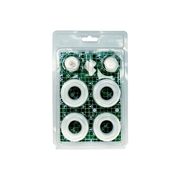 Komplet korkow grzejnikowych, redukcyjnych 1”x1/2” z akcesoriami KFA Armatura, stal nierdzewna, kolor biały do grzejników