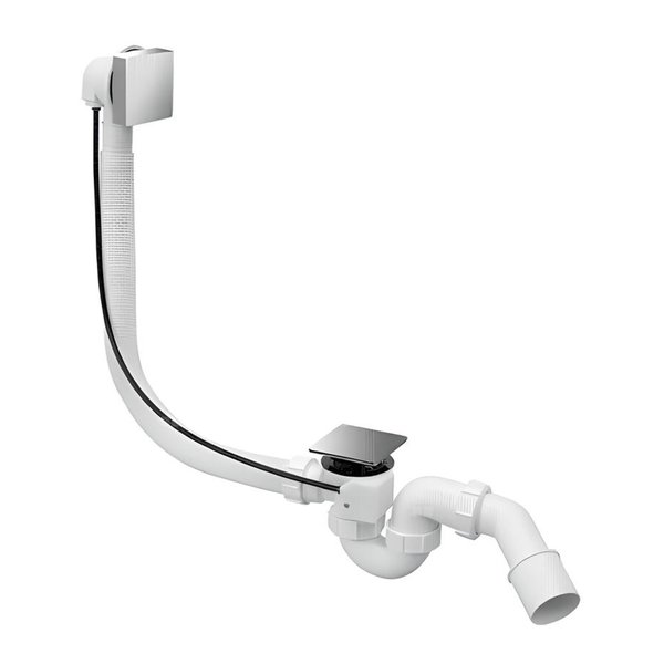 Syfon wannowy automatyczny, pokrętło mosiądz CHROM "Premium Kwadrat" , przelew L-1000 mm