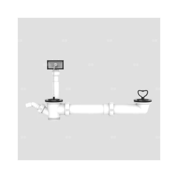 Zestaw odpływowo-przelewowy dwukomorowy z przyłączem AGD, małe sitko, przelew