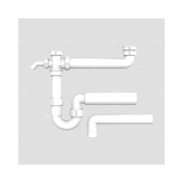 Zestaw odpływowo-przelewowy dwukomorowy z półsyfonem i przyłączem AGD