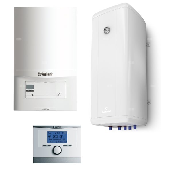 Pakiet - Kocioł gazowy jednofunkcyjny VAILLANT ecoTEC pro VC 146/5-3 kondensacyjny wiszący 5.9 - 15.3 kW + Czujnik c.w.u. + RegulatorcalorMATIC 350 + Zasobnik c.w.uVulcan 100L wiszący