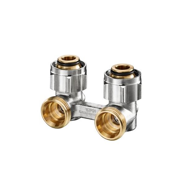 Multiflex F, ZB-podwójne przyłącze z odcięciem, kątowe, 3/4NZx3/4GZ, mosiądz, niklowane