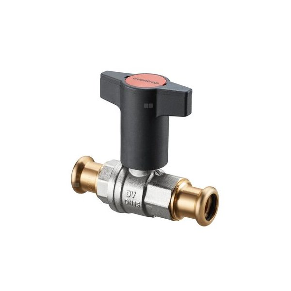 Optibal, zawór kulowy, DN 25, obustronnie złącze prasowane 28mm, z mosiądzu, wydłużone pokrętło z tworzywa