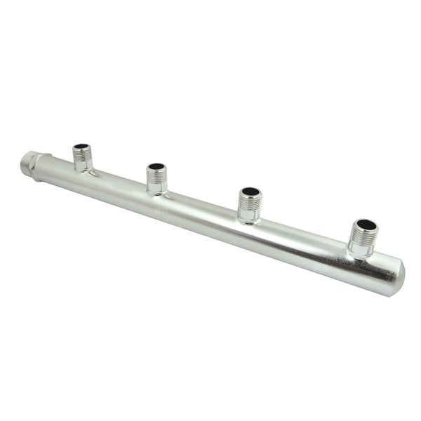 PHA-123 4-ob. rozdzielacz ze stali nierdzew. przyłączeniowy wodomierza/ciepłomierza nyplowy 1"GZx1/2"GZ (rozstaw100mm)PN10