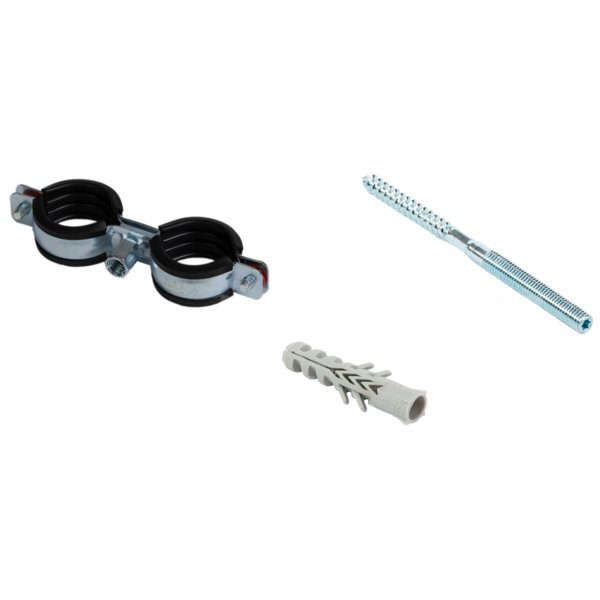 QIK Zestaw - Uchwyt classic podwójny fi 15-18mm 3/8" M8/M10 (śruba dwugwintowa M8x80, kołek nylonowy)