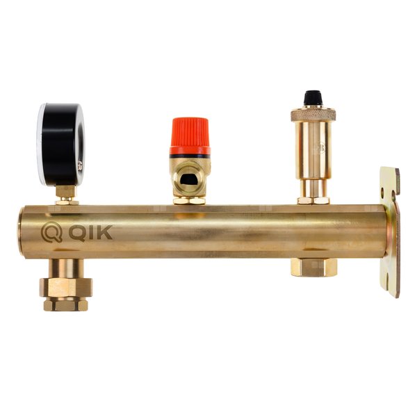 Grupa bezpieczeństwa QIK GBM, 3 bar odp. automat, szybkozłącze do naczynia zbiorczego z oringiem 3/4", manometr radialny