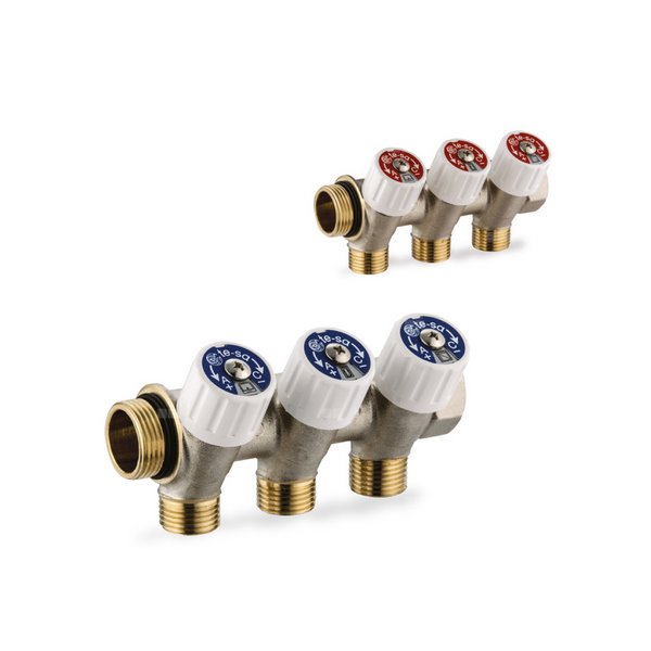 Rozdzielacz QIK do wody użytkowej, zasil. 3/4" GW/GZ - 2 obw. 1/2"
