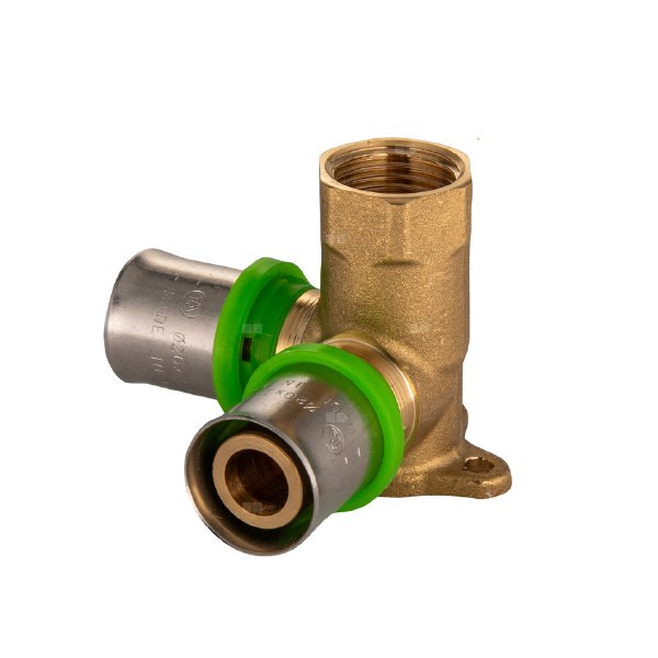 Podwójne kolano mosiężne naścienne zaprasowywane QIK 16x2,0-1/2"  - 46mm II