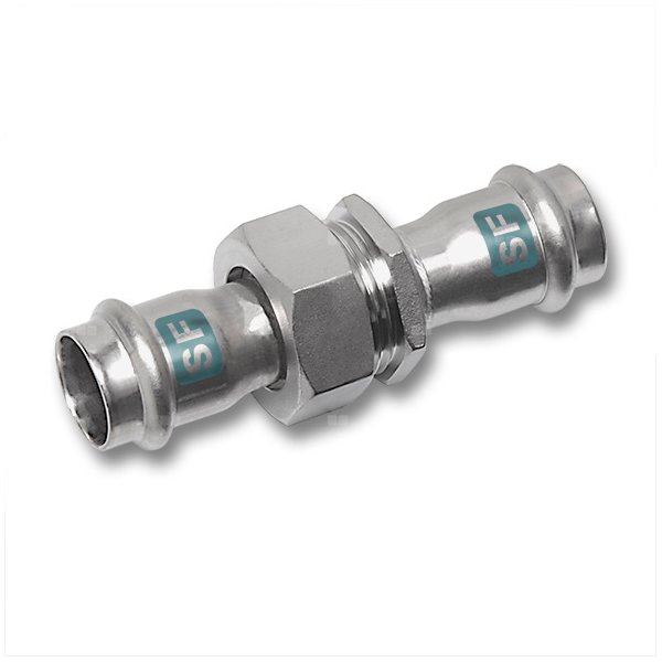 Śrubunek SANHA NiroSan SF trzyczęściowy, stal nierdzewna, 54 mm (zw x zw)