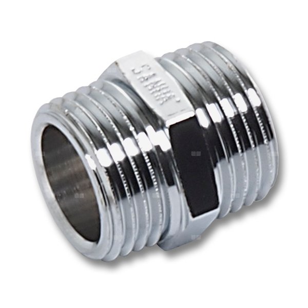 Nypel SANHA 522, mosiądz (chromowanie) (chrom), 1'' (GZ)