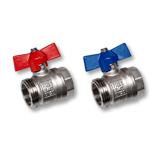 Zestaw 2 zaworów kulowych z motylkiem na zasilanie i powrót 1