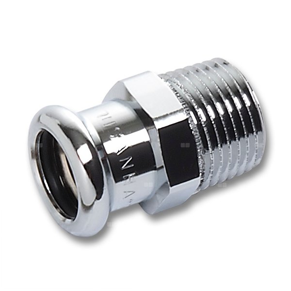 Nypel SANHA Press, Cu (chromowanie), 28 mm x 1'' (zw x GZ)