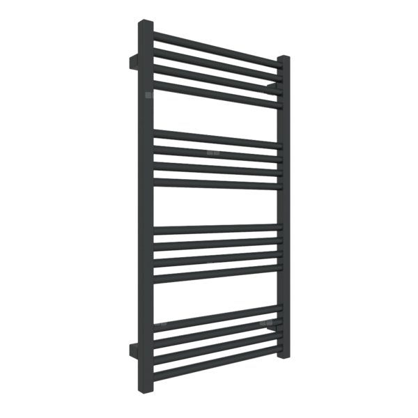 Grzejnik elektryczny TERMA FIONA 500 x 900 mm, kolor czarny głęboki RAL9005, moc 400 W, podłączenie E1, kabel prosty bez wtyczki z maskownicą czarny