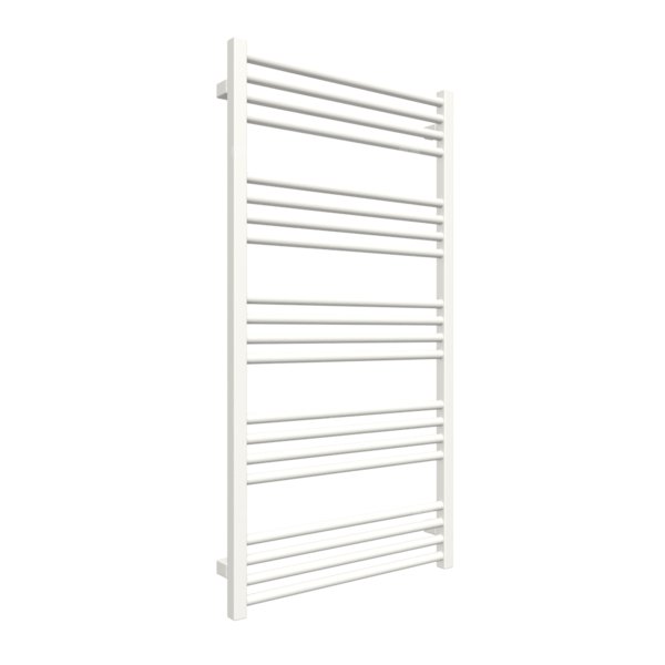 Grzejnik elektryczny TERMA FIONA 600 x 1140 mm, kolor biały drogowy RAL9016, moc 600 W, podłączenie E1, kabel spiralny z wtyczką biały