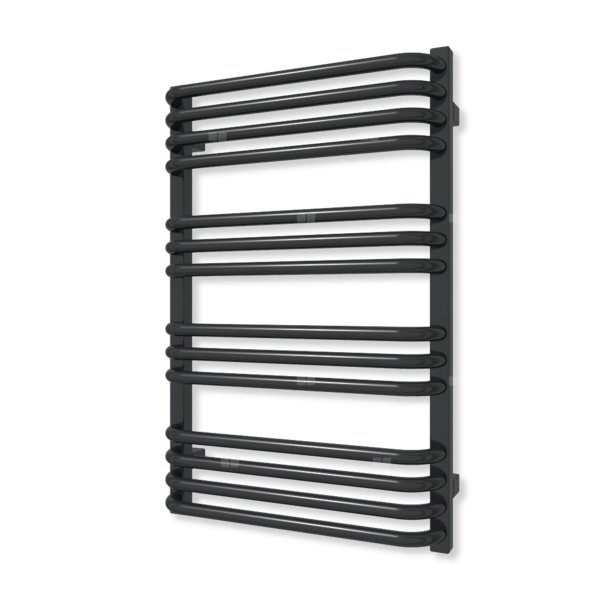 Grzejnik elektryczny TERMA ALEX 760 x 500 mm, kolor czarny jak kruk mat RAL9005, moc 400 W, podłączenie E1, kabel spiralny z wtyczką czarny