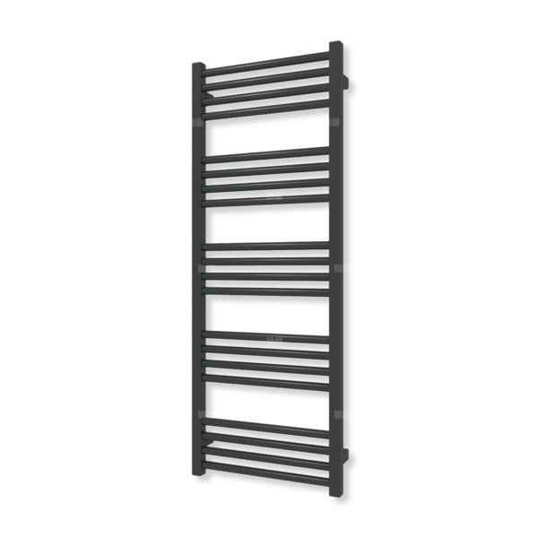 Grzejnik elektryczny TERMA FIONA 1140 x 430 mm, kolor czarny jak kruk mat RAL9005, moc 400 W, podłączenie E8, kabel prosty bez wtyczki z maskownicą czarny