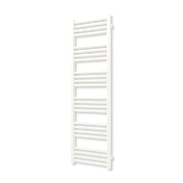 Grzejnik elektryczny TERMA FIONA 1380 x 400 mm, kolor biały drogowy RAL9016, moc 500 W, podłączenie E1, kabel spiralny z wtyczką biały