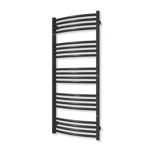 Grzejnik elektryczny TERMA LENA 1140 x 480 mm, kolor czarny jak kruk mat RAL9005, moc 600 W, podłączenie E1, kabel spiralny z wtyczką czarny