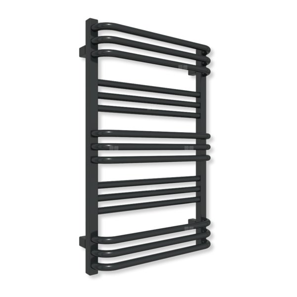 Grzejnik elektryczny TERMA POLA 780 x 500 mm, kolor czarny jak kruk mat RAL9005, moc 400 W, podłączenie E1, kabel spiralny z wtyczką czarny