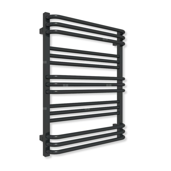 Grzejnik elektryczny TERMA POLA 780 x 600 mm, kolor czarny jak kruk mat RAL9005, moc 400 W, podłączenie E8, kabel spiralny z wtyczką czarny